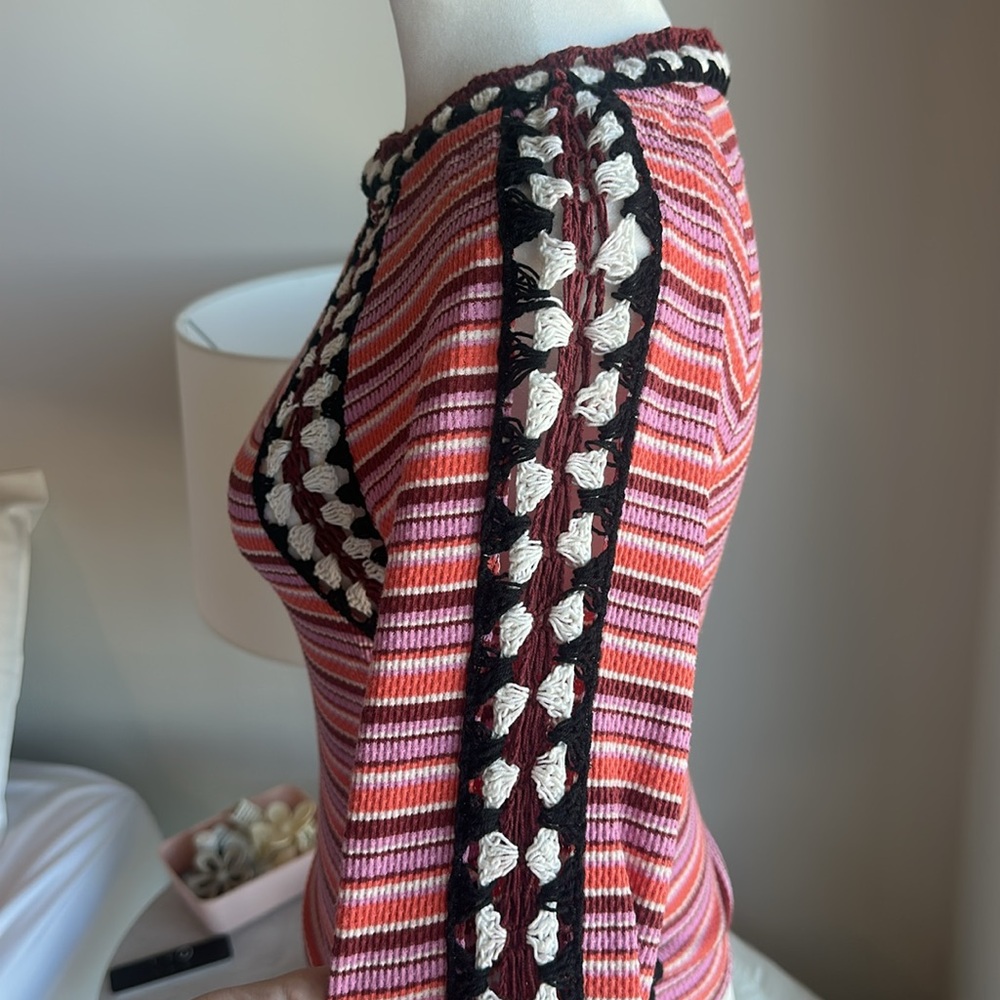 Free People Sunny Day Cuff Waffle Blouse With Crochet - Picture 8 of 9